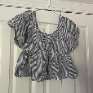 Blue/White Striped Puff Sleeve Blouse